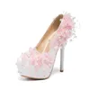 Dress Shoes Lace Woman Pumps Wedding Platform Pearl White Sexy Stiletto High Heels 14CM Female Princess H240325