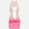 Casual klänningar 2024 sommar mode elegant gradient paljett klänning kvinnor rygglös ärmlös klubb födelsedagsfest rosa mini för