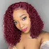 Burgundy 13x4 Short Curly Human Hair Bob Wig 99J Deep Wave Lace Front Human Hair Wigs Water Wave Wig Human Hair Ready To Wear