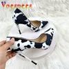 Robe chaussures noir et blanc crin de cheval talons hauts 12cm pointu mince femmes 2023 nouvelle bouche peu profonde chaussure unique pompes polyvalentesELE6 H240321