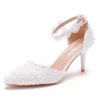 Pumps Maogu Lace Flowers Thick Heel Sandals with high Heels White Wedding Bridesmaid Shoes Elegant Female Shoe Luxury Large Size 42 43