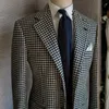 Houndstooth Zakelijke Blazer voor Mannen Plaid Notched Revers Jasje Formele Mannelijke Mode Jas 240304