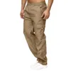 Mens Casual Pants MultiPocket Loose Straight Cargo Outdoor Hiking Elastic Fitness Male Daily Streetwear Trousers 240315