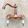 Kitchen Faucets Antique Red Copper Brass Wall Mount Bathroom Sink Vessel Faucet Swivel Spout Cold Mixer Water Tap 2rg033