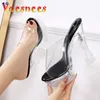 Dress Shoes 2022 New PVC Clear Slippers Women Open Toe High Heels 14CM Jelly Sandals Summer Transparent Platform Perspex Sexy Female H240325