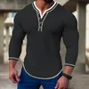 Męski wafel stały kolor Tshirt z długim rękawem Vcardigan Henry Neck Tee Tops Spring Autumn Casual Comfort Elastic Shirt 240312