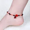 Bracelets de cheville en Agate Rose et noire, bijoux en perles de Style ethnique pour femmes, tissé à la main, corde rouge, cadeau Simple à la mode pour petite amie