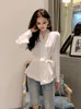 Blusas femininas korejepo 2024 primavera querida topo plissado borda boneca topos coreano cintura fofa branco lazer simplicidade camiseta moda feminina