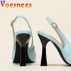 Dress Shoes New Blue Colour Party Womens Pumps Pointed Head Thin Band Buckle Wedding High Heels Fashion Pleated Temperament Single H240325