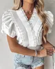 Dames T-shirts Elegant Basic T-shirts voor dames 2024 Lente Zomer Mode Lange mouwen Effen Kleur Slanke V-hals Gesmokt Top met ruches Blouses