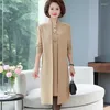 Casual Dresses Women Autumn Long-sleeved Knitted Dress Jacket 2024 Winter Western-style Mother Cheongsam Sweater Two-piece Suit A832