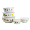 그릇 5pcs/ 에나멜 그릇 세트 가정 주방 세라믹을위한 플라스틱 덮개를 가진 창조적 인 꽃 동물 샐러드