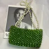Sacs de soirée faits à la main bricolage perlé sacs à main pour femmes classique mode vert petit sac carré perle perles chaîne fête épaule fourre-tout