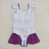 Clothing Sets Western Fashion Floral Scale Purple Tulle One-piece Swimsuit Long Sleeve Baby Girls Set Wholesale Children Clothes