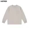 250 GSM 8,8 oz 100% Cotton Plain Long Sleeve T -shirt med Pocketspring Fall Overized Tee Menunisex Loose Hip Hop Tshirt Women 240305