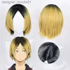 cosplay Anime Costumi Animazione Haikyuu!!Parrucca da gioco di ruolo Kenma Kozume corta Bob nero biondo medio Ombre parrucca sintetica resistente al calore + cuffia per parruccaC24320