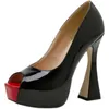 ドレスシューズVoesnees 2021 Red Fish Mouth Platform Fashion Thick High Heel Pumps Sexy Square Head 13.5cmレディースブラックシングルサイズ41 H240321