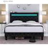 Other Bedding Supplies Bed frame with adjustable decorative top panel over 60000 colors application controlled LED lights frameless spring required black Y240320