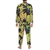 Men's Sleepwear Pajamas Man Cute Monkey Bedroom Animal Print 2 Piece Retro Pajama Sets Long Sleeves Warm Oversized Home Suit