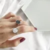 Anillos de racimo S925 Anillo de plata esterlina para mujeres Calidad elegante Vintage Mármol Turquesa