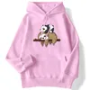 Felpe con cappuccio da donna Stampa kawaii Pullover Tasca maniche lunghe Felpa con cappuccio Sciolto Top caldo Divertenti abiti femminili Inverno Felpa con cappuccio da donna Panda sdraiato su A