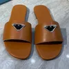 Women Designers slippers slides Sandals Flat Slides Flip Flops Summer genuine Triangle leather Outdoor Loafers Bath Shoes Beachwear Slippers