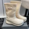 Yağmur Botları Klasik Lüks Moda Eva Boots Antiskid 6cm Tıknaz Topuk Botlar Tasarımcı Kadınlar Yuvarlak Toe Yarım Botlar Köpük Kış Platform Ayakkabı Su Geçirmez Uyluk Yüksek Botları