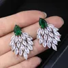 European and American cross-border personalized high-end heavy industry earrings S925 silver needle large tree leaf light luxury micro inlaid zircon earrings