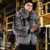 Men's Sweaters 2024 Autumn Winter Men Short Coat Fashion Casual Big Fur Collar Thicken Warm Sweater Overcoat Slim Square Neck Outerwear