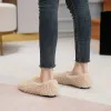 Boots Round Toe Lamb fur shoes woman 4143 big size furry mocasines warm winter shoes female lambwool slip on loafers curly fur flats