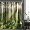 Rideaux de douche Arbre Forêt Rideau Forêt tropicale Cascade Nature Paysage Rivière Vert Soleil Polyester Salle de bain Décor Ensemble