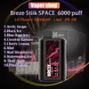 オリジナルのBreze Stiik Vapes Space 6000 Puff Prime Dopationable Vape 5 LEDインジケーターバッテリーレベル1500MAH充電なし6Kパフバー