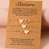 Pulseiras de charme 3 peças combinando pulseira de irmã de distância de coração com cartão ajustável