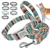 Set collare e guinzaglio per cani personalizzati Collari per animali domestici in nylon riflettente Guinzaglio con etichetta identificativa incisa per cani di piccola taglia Pitbull 240311