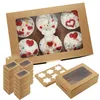 Récipients à emporter 20 pièces boîtes à cupcakes avec fenêtre et Inserts 6 biscuits pour biscuits Muffins Cupcakes