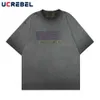 T-shirt da uomo Stampa di lettere T-shirt a maniche corte Uomo Sfumato tinto Long Street T-shirt estiva in cotone allentato Mezza manica T-shirt scollo uomo J240319