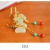 Dangle Earrings Butterfly Dance Natural Hetian Jade Ancient Sterling Silver Gold Plated Fimbrilla Super Fairy Retro