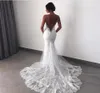 Seksowne koronkowe sukienki ślubne syreny v Szyfrowe paski spaghetti aplikacje tiulowe sukienki ślubne bez pleców afrykańskie suknie ślubne Boho Weddin3457876