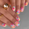 Накладные ногти 24 шт. летние короткие квадратные французские цветы с полным покрытием накладные съемные типсы для маникюра