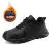 Обувь черная кожа спортивная обувь зимние нельзящие кроссовки с мехом теплый водонепроницаемый повседневная мода 2023 мода на открытом воздухе.