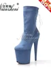 Boots Flock Sexy Fetish Lace Up Platform Ankle 20cm Stripper Heels Pole Dance Exotic Dancer Nightclub Fashion 8Inches