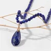 Strand 4mm Natural Stone Tiger Eye Necklace Water Drop Shape Lapis Lazuli Amethysts Pärlor Pendant For Women Men Yoga Jewelry