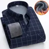 Outono inverno engrossar camisa de lã masculina negócios camisa xadrez manga longa roupas quentes turn down colarinho botão acima camisas clássico 240318
