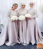 Special Arabic Muslim Bridesmaid Dresses Scoop Long Sleeves Aline Satin Hajib Evening Dresses Cheap Formal Party Gowns5700329