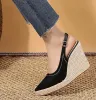 Pumps LIHUAMAO 9cm heel shoes women wedges slingback heel pumps pointed toe platform espadrilles shoes lady high heel shoes