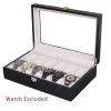 الحالات 6 10 12 فتحة خشبية مربع مربع منظم Hoder Watch Watch Display Case Top Glass Top للرجال والنساء هدية عطلة