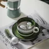 Mokken Vintage Groene Keramische Koffiekopje Schotel Set Grote Capaciteit Mok Bloem Creatieve Nordic Afternoon Tea