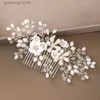 Diademi Copricapo di fiori da sposa Pettini per capelli per la sposa Colore argento Strass Perle Forcine da donna Copricapo da sposa Pettini per capelli Tiara Y240320