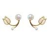 Kolczyki Dangle Fashion French Light Luksus Tulip Flower Pearl Studs for Women Korean Cyrron Znakomita kolczyka biżuteria z okazji Dnia Matki