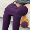 Frauen Socken Wintergänge warme Leggins hohe Taille Feste Farbe Samt verdickte dehnbare Schwarz